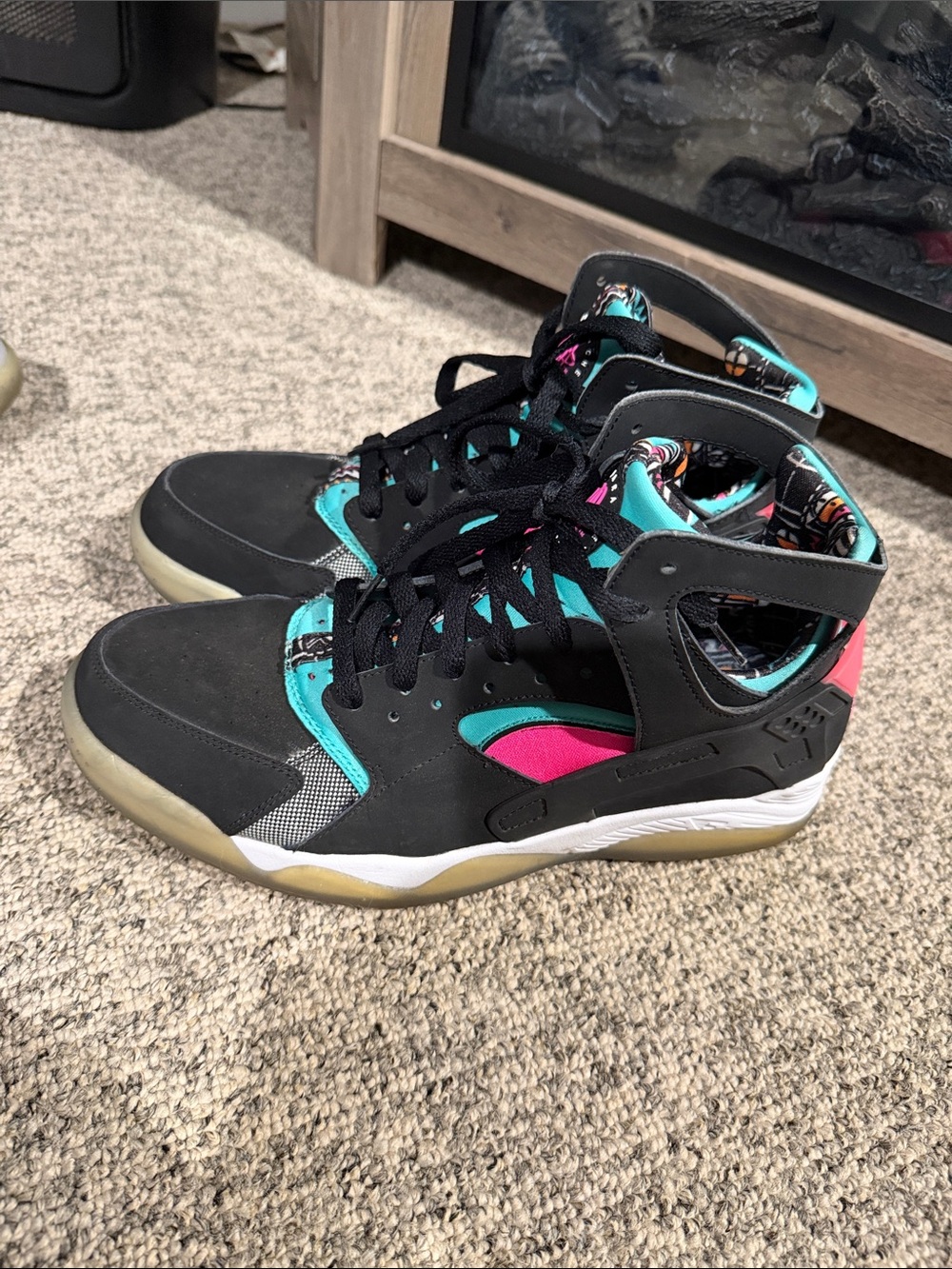 Nike Black High-Top Sneakers with Teal & Pink Accents